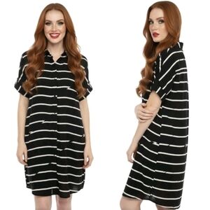 Madewell Shirt Dress Small Courier Break Stripe Black White Pockets Button Down